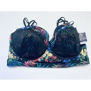 Cacique Multi-Way Strapless Bra Women 44DDD Black Floral Lace Seriously Sexy NWT